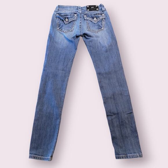 Miss Me Y2K Grunge Cowboy Skinny Jeans Sz 26 Embroidered Flap Pocket - Picture 3 of 12